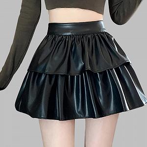 Мини-юбка Amxleh, большие размеры, из искусственной кожи, короткая плиссированная юбка, эластичная однотонная кожаная праздничная юбка-скейтер, мини-юбка с эластичной талией, PU кожаная клубная юбка, короткие юбки с synthetic.ua - Фото 1