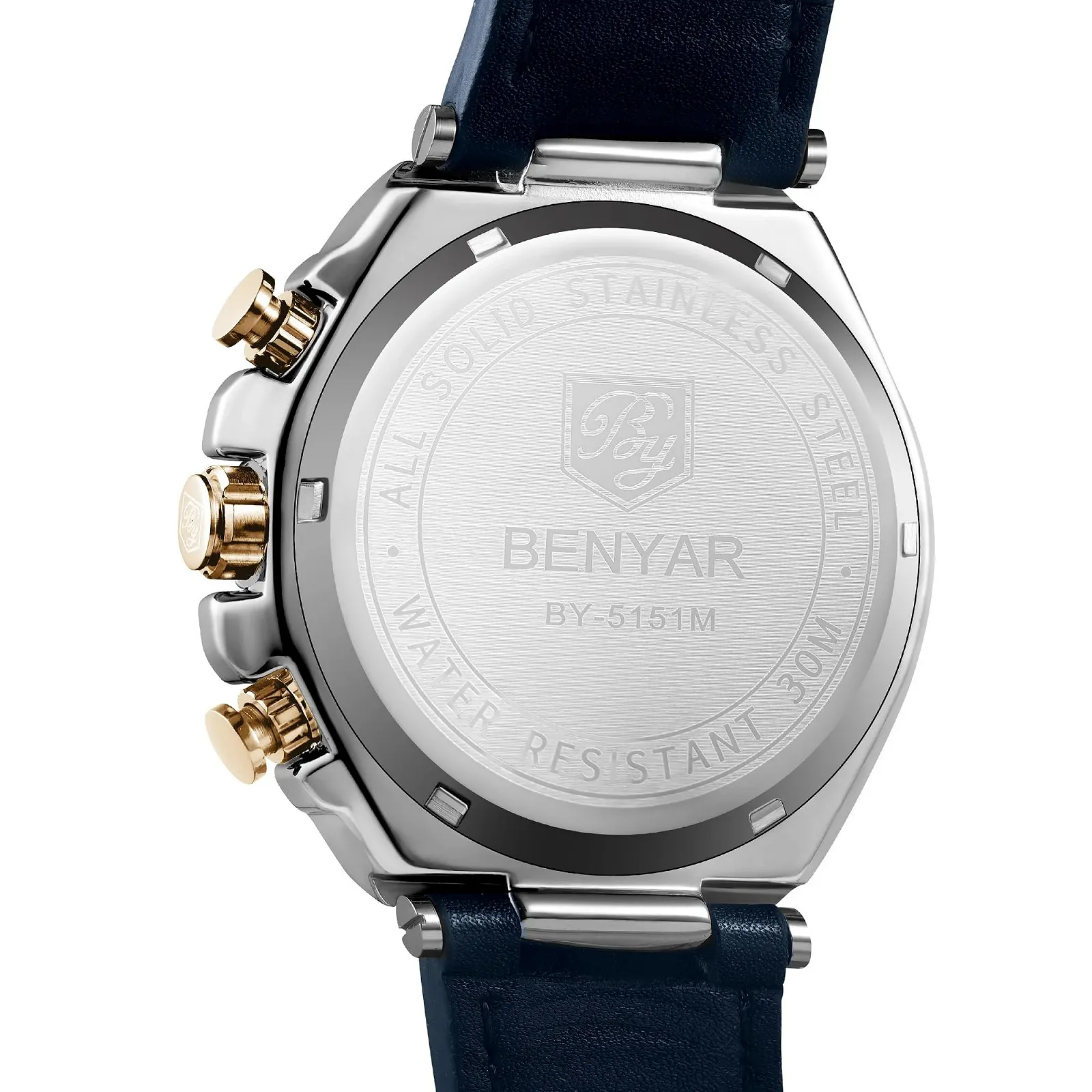 Часы BENYAR Мужские Часы Хронограф Мужские Золотой/Серебряный/Синий/Черный Кожаный Ремешок/Нержавеющая Сталь Кварц, фото №4 Часы BENYAR Мужские Часы Хронограф Мужские Золотой/Серебряный/Синий/Черный Кожаный Ремешок/Нержавеющая Сталь Кварц, фото №4