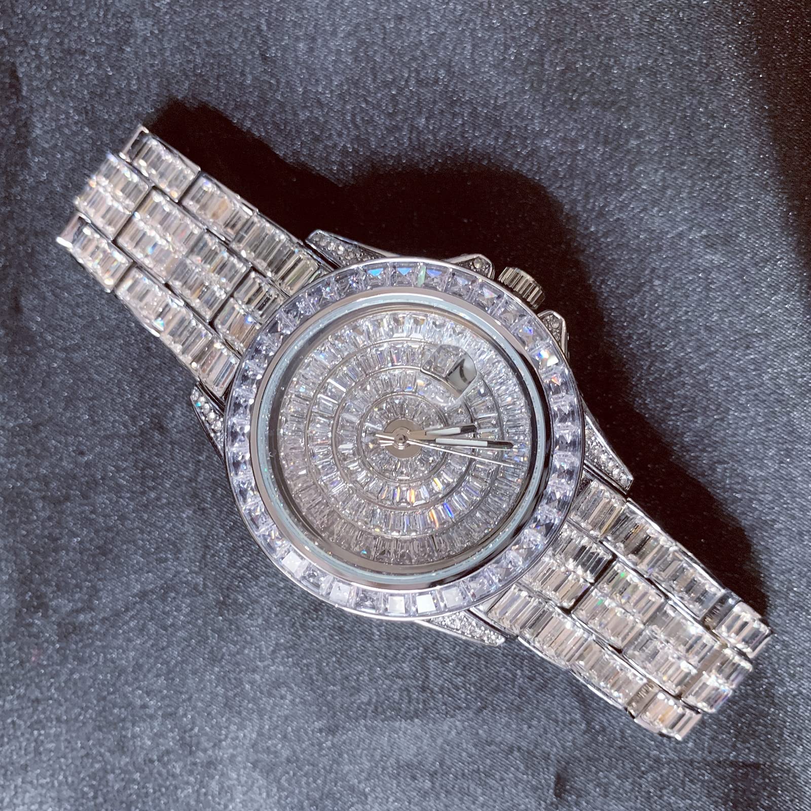 Часы ICEDIAMOND 42 мм С календарем Украшенные багетами CZ алмазы Кварцевые Золотистые Хронометр Женский с Топазами, фото №2
