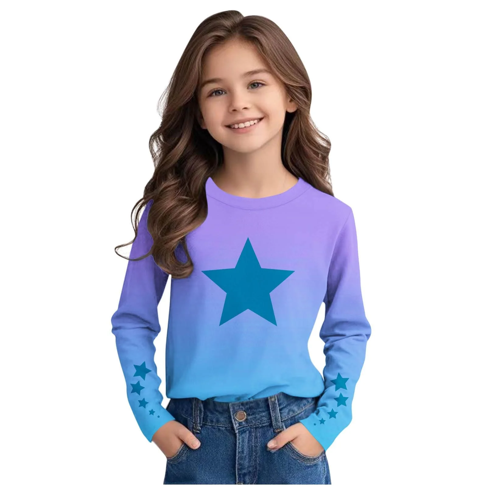 NZYIHAO Світшот для дівчат з довгими рукавами, 3D-принтом зірок, фото №5
