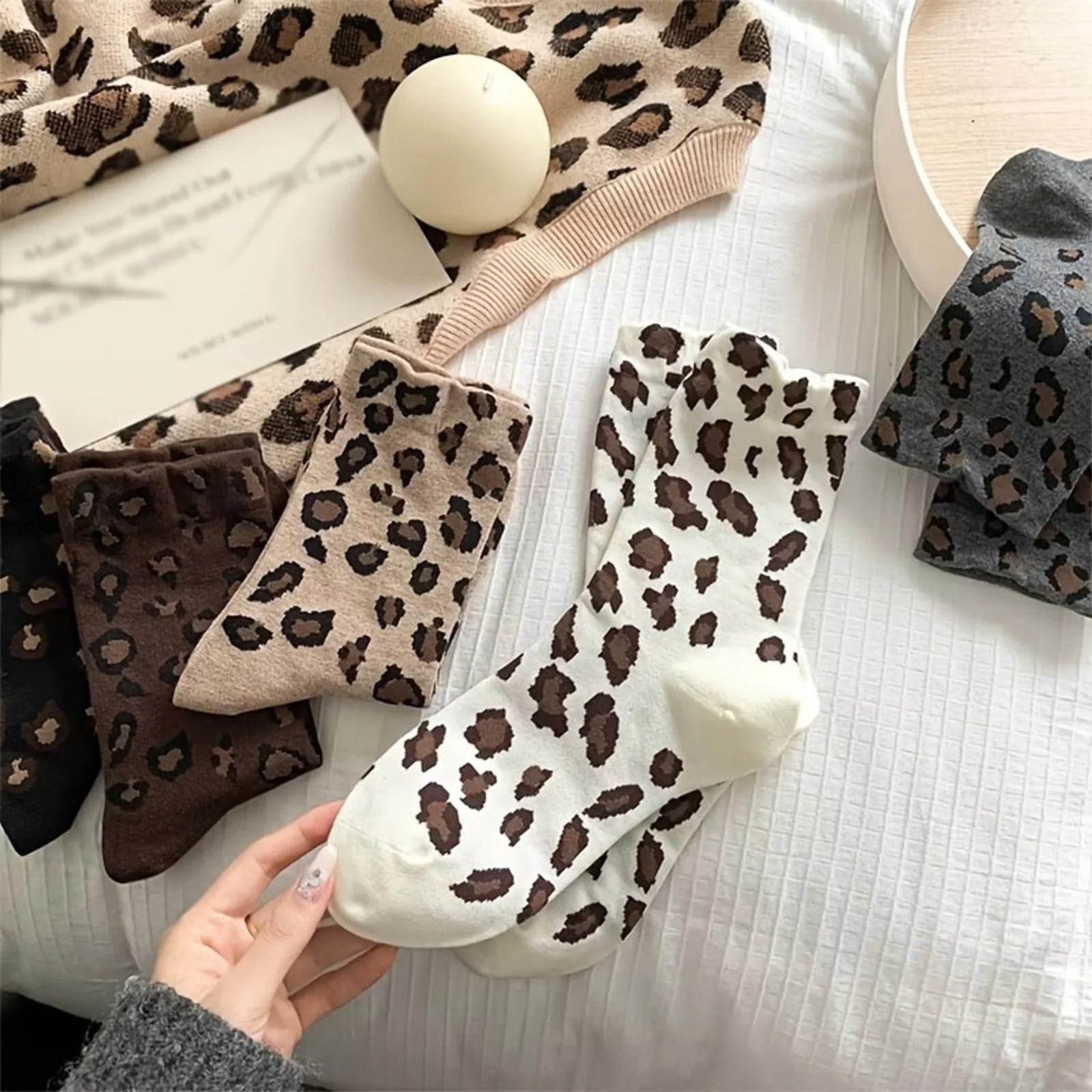 Носки Женские 39-42 Леопардовый принт Черный Серый Коричневый Красный Бежевый Белый, 5 пар, фото №4