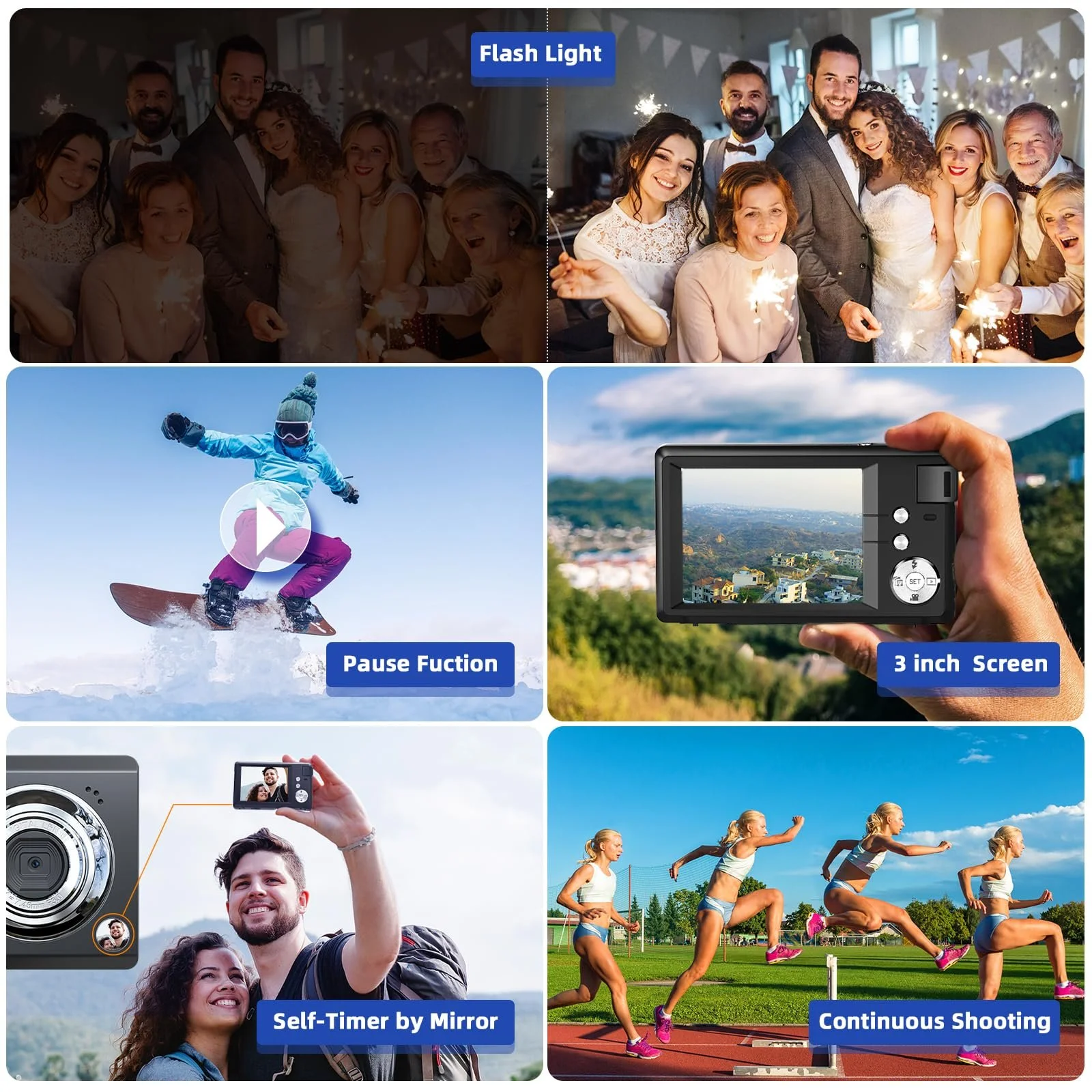 Цифрова фотокамера CCN 48MP 1080P FHD 3,0-дюймовий екран 16X зум 32GB TF-карта Чорний, фото №6