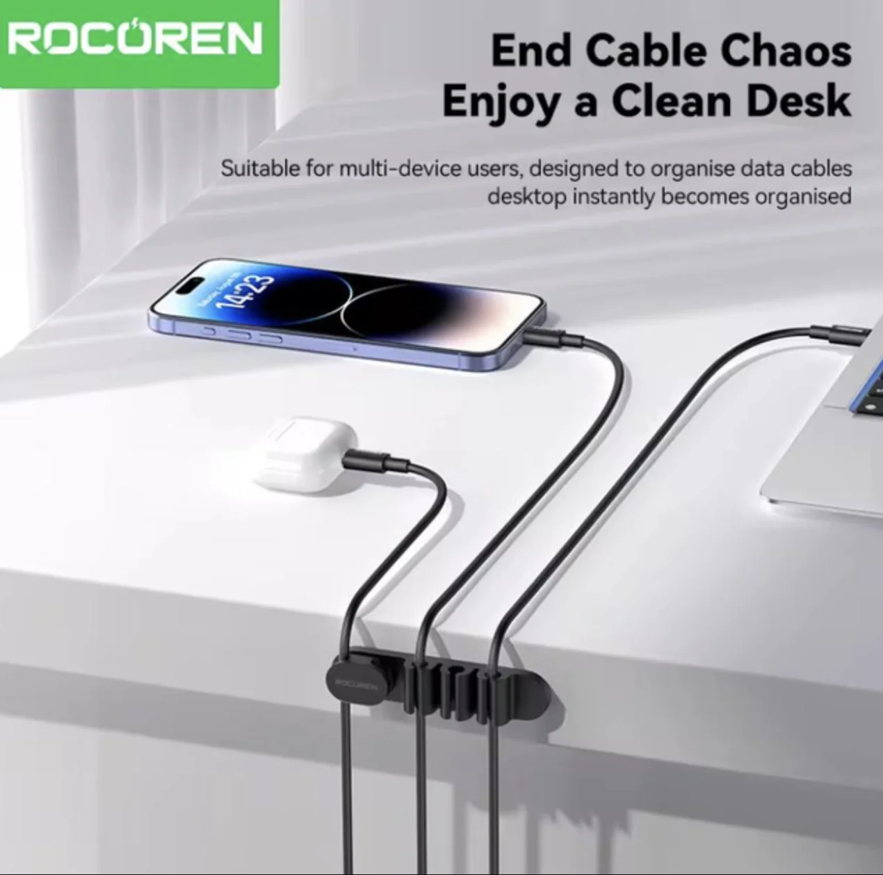 Силіконовий органайзер для кабелів ROCÖREN на 5 дротів 1 шт Чорний, фото №2