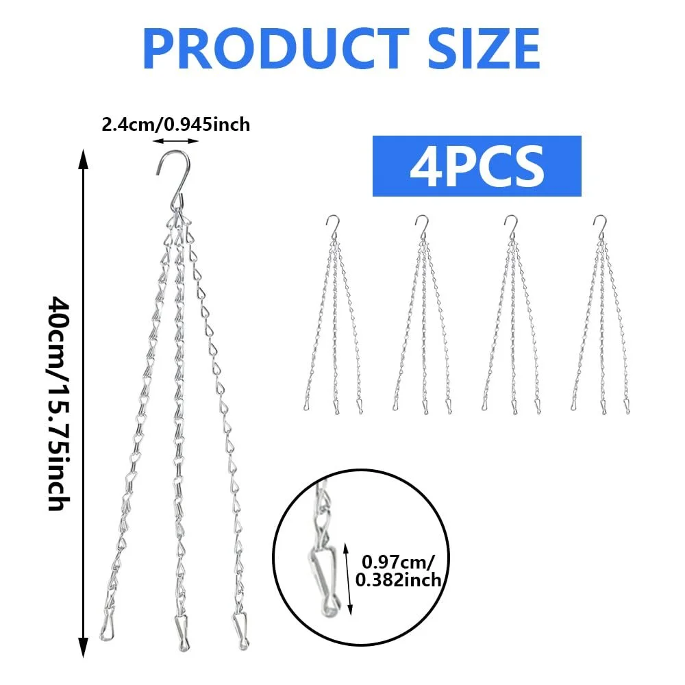 Ланцюжки для підвісних кошиків 4 шт. Метал 3-точкові 40 см Чорний, фото №6