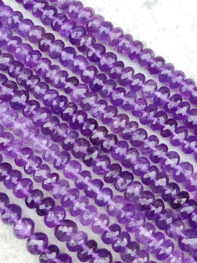 Бусины из натурального аметиста, ограненные рондели 5-7,5 мм, нить длиной 40 см бусин для ожерелья, браслета, фото №3