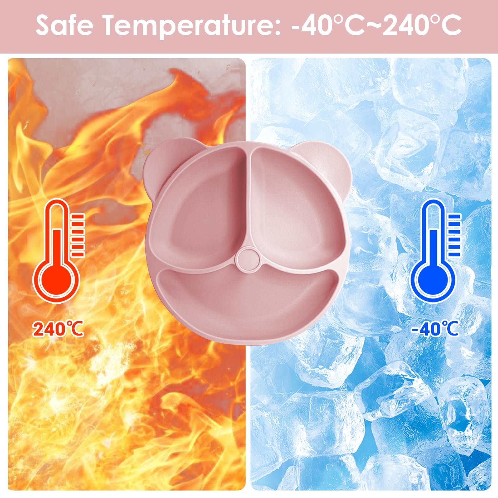 Набор детской посуды Bizcasa, 14 предметов, силиконовый детских столовых приборов для прикорма, нескользящий, тарелка, миска, слюнявчик, ложка, вилка, фрутовий ниблер, контейнер для заморозки детской каши, прорезыватель для зубов, без BPA, светло-розовый, фото №8 Набор детской посуды Bizcasa, 14 предметов, силиконовый детских столовых приборов для прикорма, нескользящий, тарелка, миска, слюнявчик, ложка, вилка, фрутовий ниблер, контейнер для заморозки детской каши, прорезыватель для зубов, без BPA, светло-розовый, фото №8