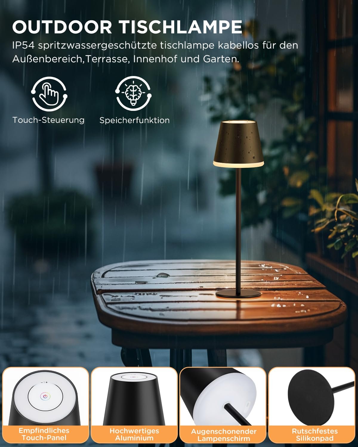 Настільна лампа NIBSHOOM LED акумуляторна 5200 мАг RGB IP54 з регулюванням висоти, фото №5