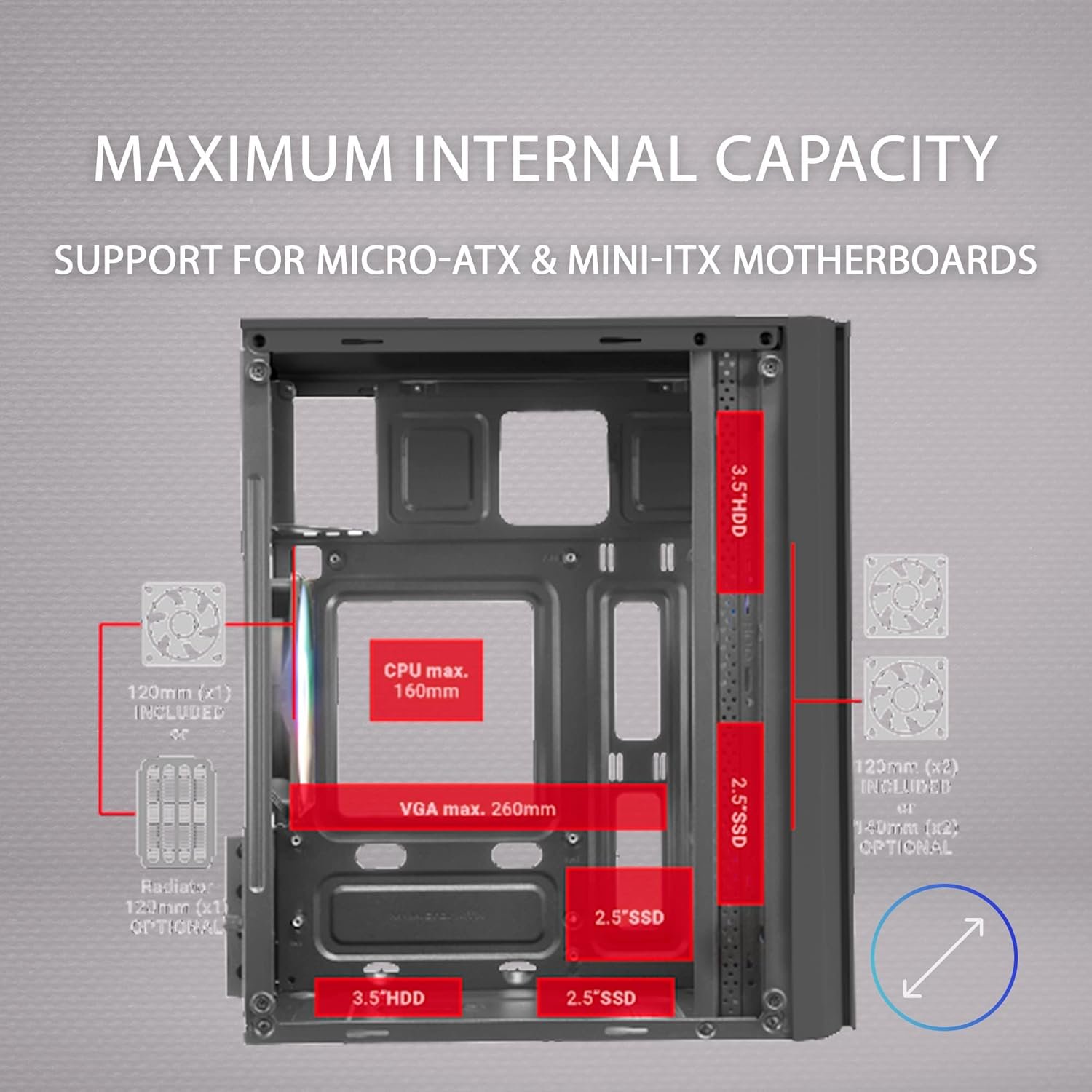Ігровий корпус для ПК MARSGAMING Mini Tower Micro ATX Mars Gaming MC300 RGB з панеллю та вітринним корпусом A9 Білий, фото №6 Ігровий корпус для ПК MARSGAMING Mini Tower Micro ATX Mars Gaming MC300 RGB з панеллю та вітринним корпусом A9 Білий, фото №6