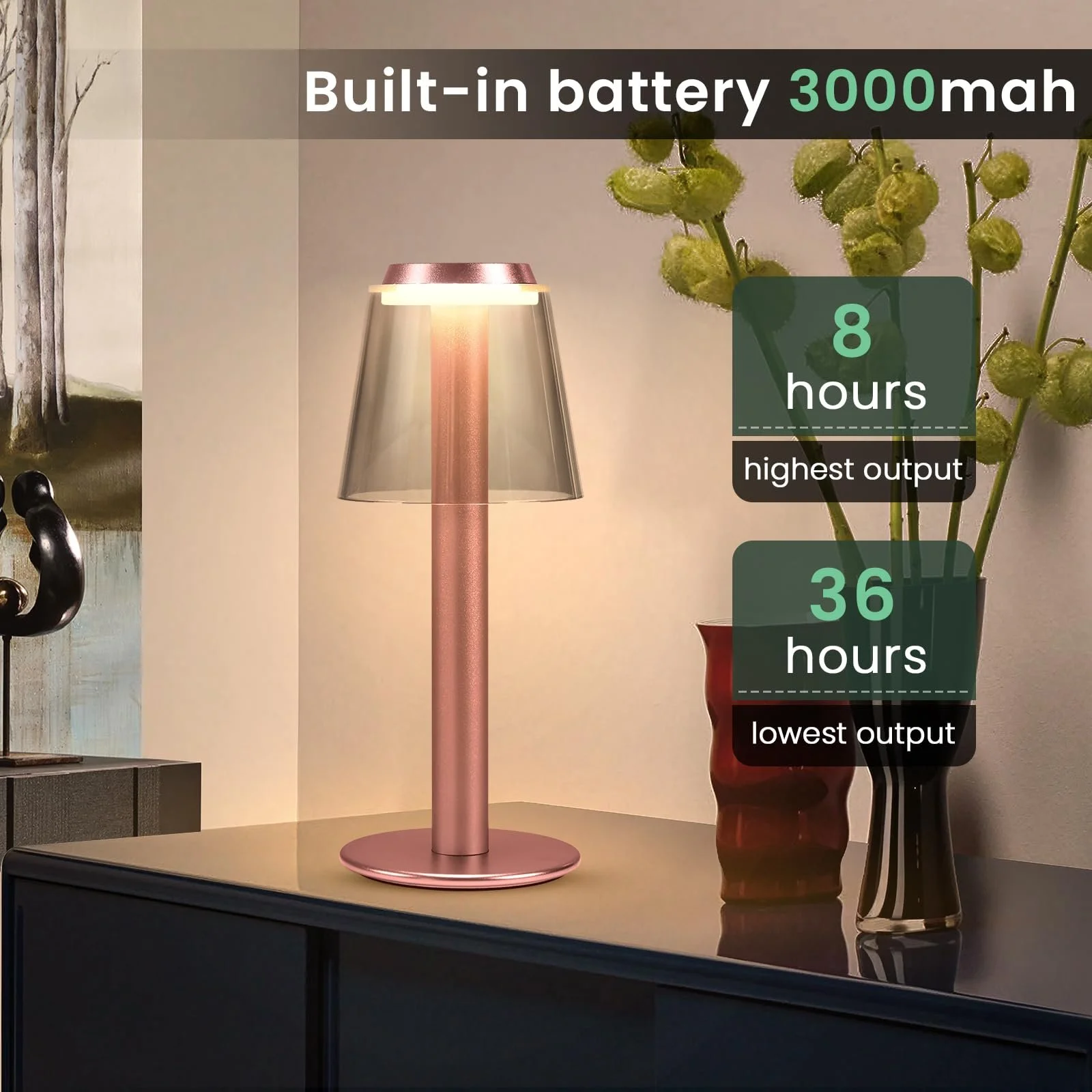 Настільна лампа Wireless сенсорна димована акумуляторна металева 3 рівні яскравості LED, фото №2