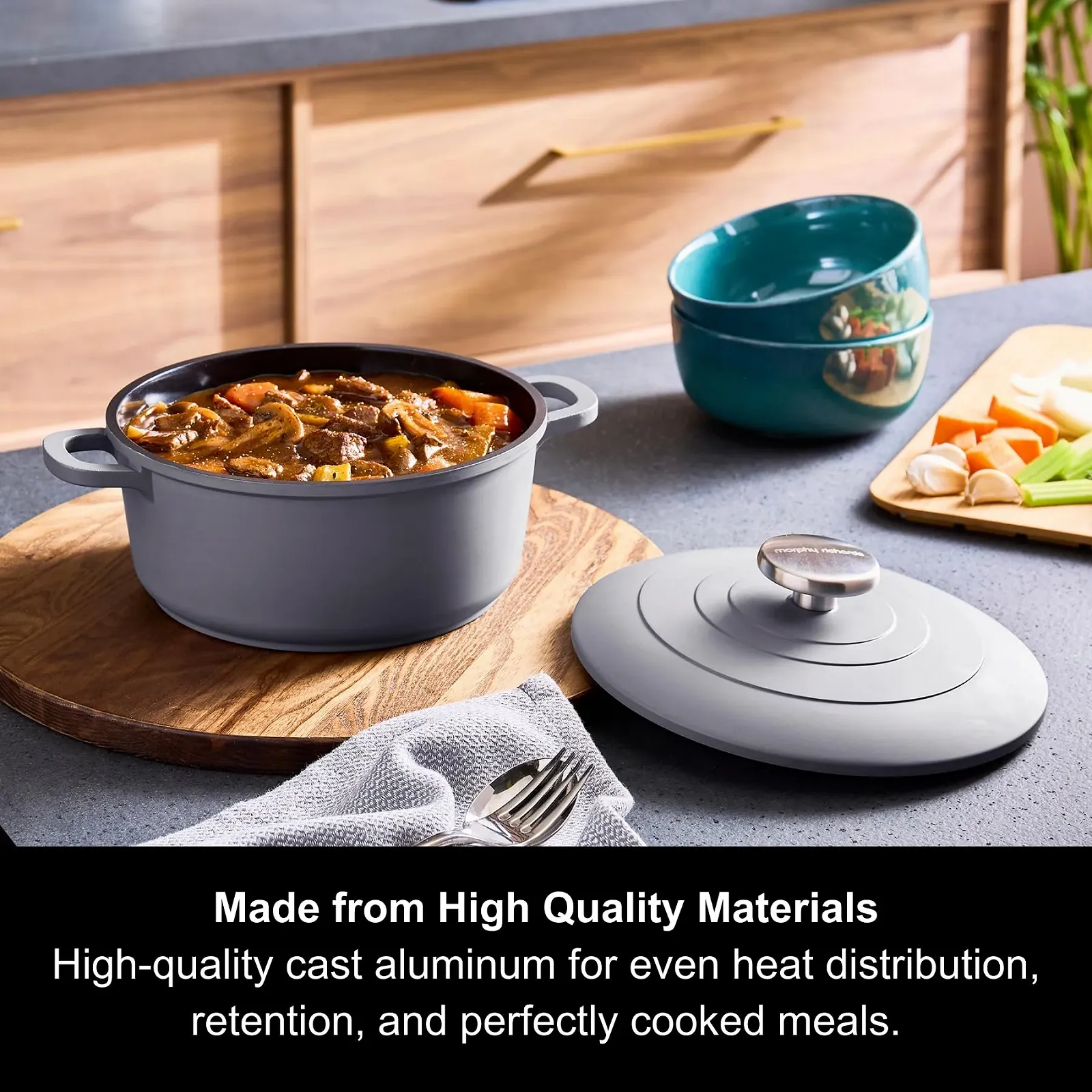 Жаровня Morphy Richards 851002 20 см литой алюминий антипригарное покрытие серая, фото №3