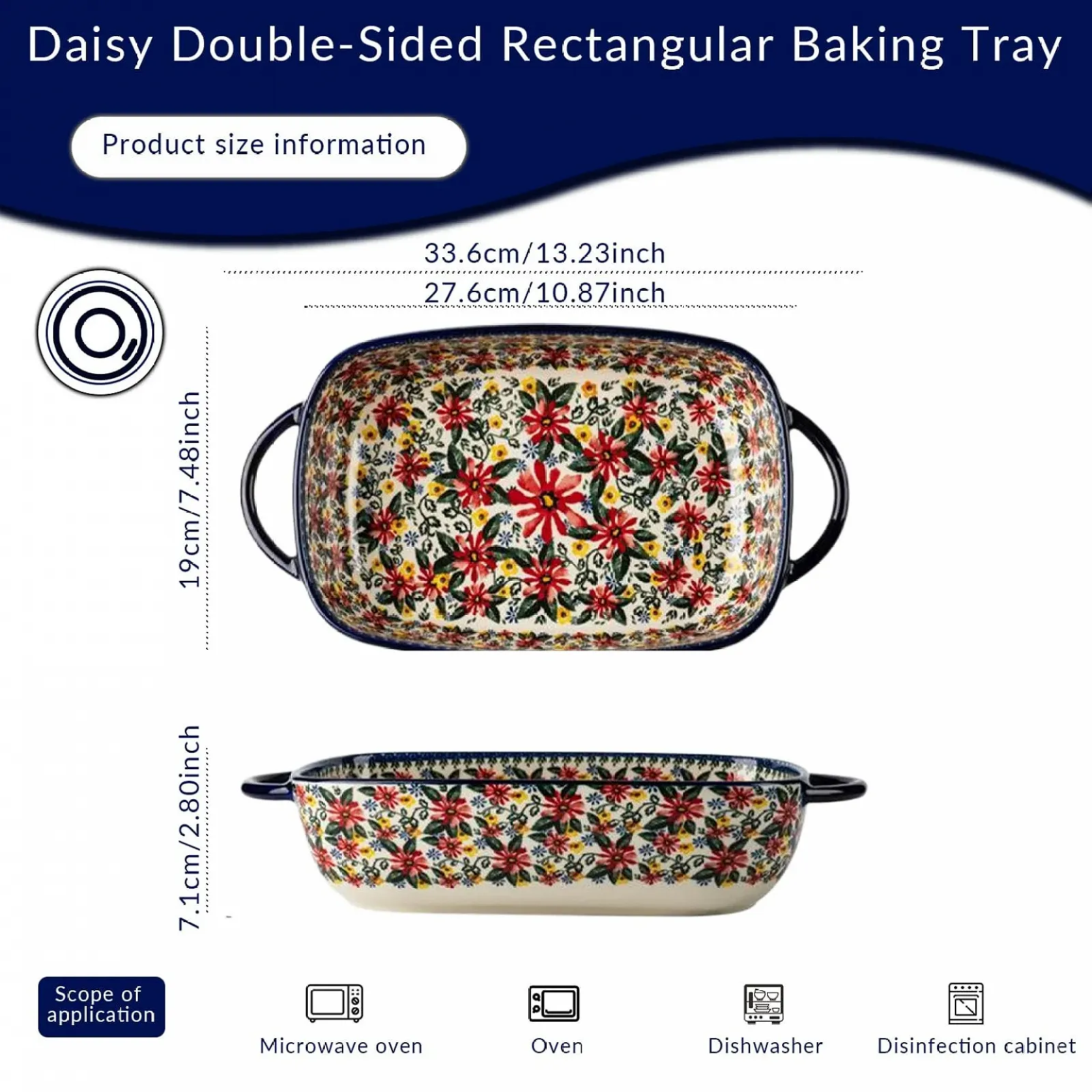 Форма для запекания керамическая 1900 мл с двумя ручками Винтажные цветы, фото №7 Форма для запекания керамическая 1900 мл с двумя ручками Винтажные цветы, фото №7