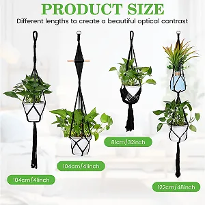 Подвесная корзина макраме Zorplex Набор 4 шт. Плетеный держатель Бохо Черная synthetic.ua - Фото 1