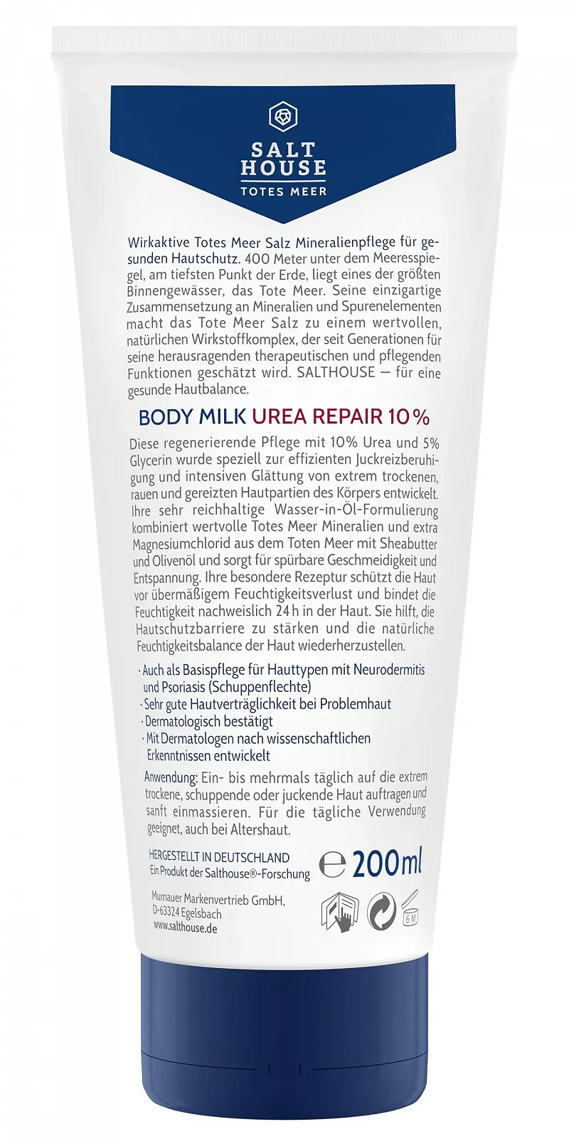 Молочко для тіла Salthouse Dead Sea Therapy Urea Repair 10% для ефективного заспокоєння свербіння для надзвичайно сухої шкіри, 200 мл, фото №3