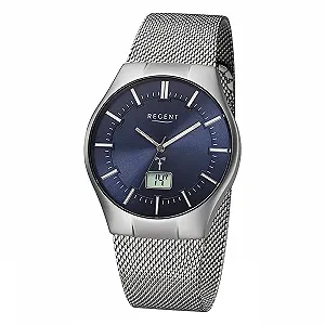 Часы REGENT 88361334 Мужские Аналоговые Радио Серебристо-Синий Браслет - Фото 1