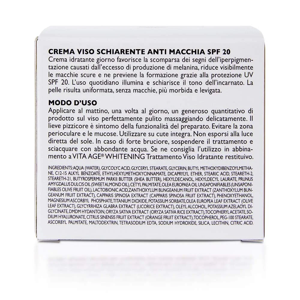 Крем для обличчя BOTTEGA DI LUNGA VITA Vita-Age Whitening Brightening Face Cream від пігментних плям SPF 20 з гліколевою кислотою 50 мл, фото №5 Крем для обличчя BOTTEGA DI LUNGA VITA Vita-Age Whitening Brightening Face Cream від пігментних плям SPF 20 з гліколевою кислотою 50 мл, фото №5