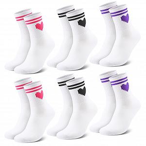 Теннисные носки с сердечками 6 пар Женские Мужские 38-42 Спортивные носки Длинные хлопковые носки Носки для бега Ретро носки - Фото 1