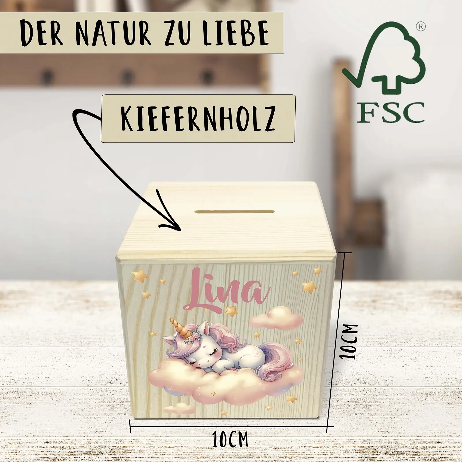 Скарбничка дерев'яна Єдиноріг Хмаринка з замком та ключем, фото №3