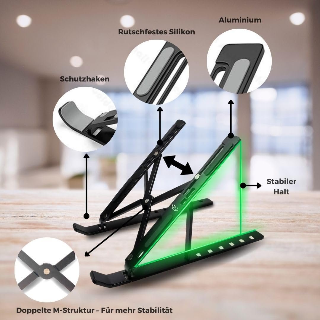 Функциональная Подставка для Ноутбука MacBook Pro/Air, HP, Sony, Dell & Все 10 - 15.6 Дюймовые Ноутбуки & Планшетные ПК, Многоуровневая Регулируемая Высота, Вентилируемая Открытая Алюминиевая Рама, Складная, Защитный Чехол, Черная, фото №6