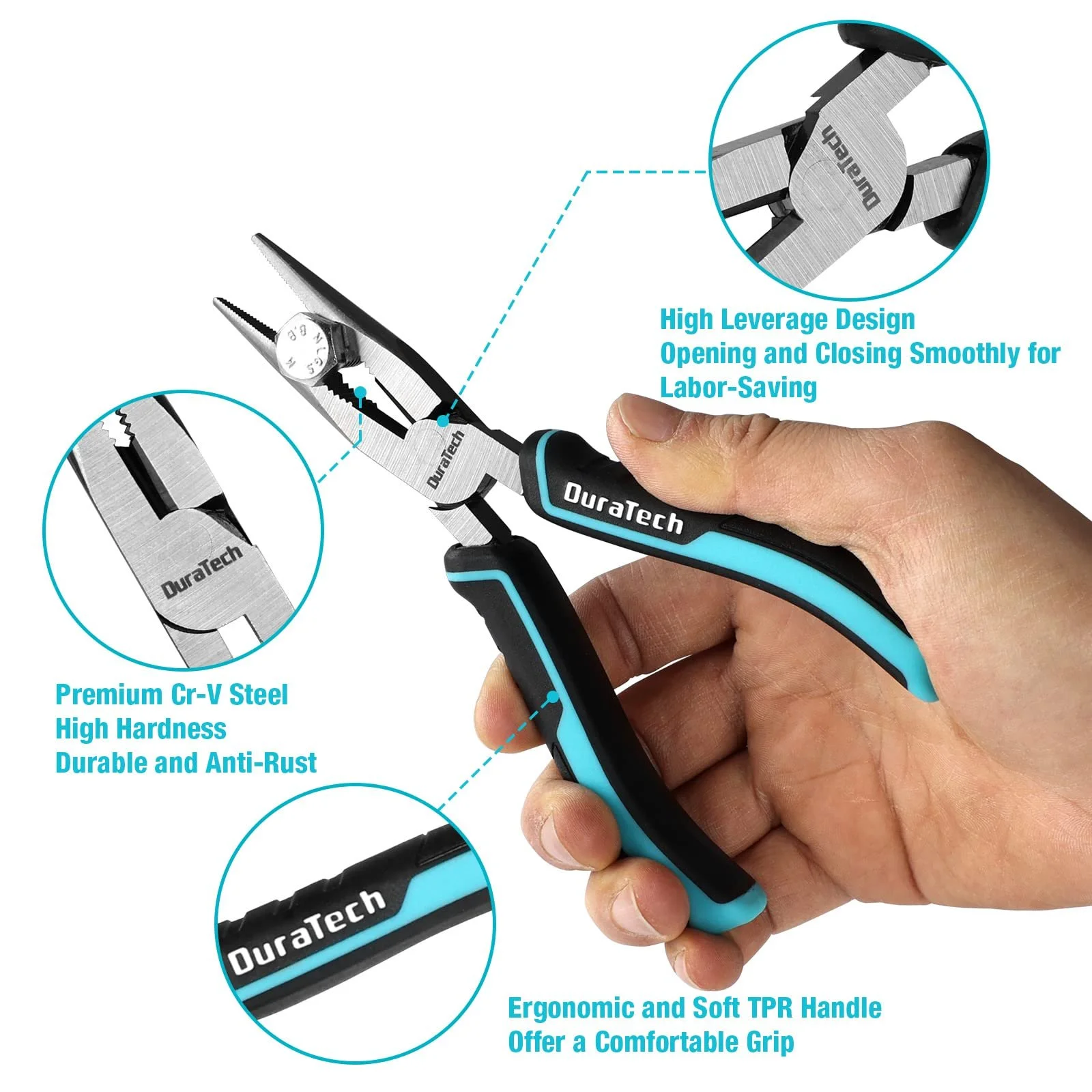 Набор плоскогубцев DURATECH, 3 шт., профессиональный набор плоскогубцев с высоким рычагом, плоскогубцы с удлиненными губками, боковые кусачки, плоскогубцы со скользящим соединением 150 мм, фото №3 Набор плоскогубцев DURATECH, 3 шт., профессиональный набор плоскогубцев с высоким рычагом, плоскогубцы с удлиненными губками, боковые кусачки, плоскогубцы со скользящим соединением 150 мм, фото №3