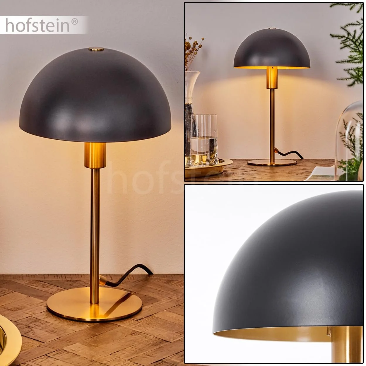 Настільна лампа Tati сучасна металева ретро/вінтаж 20 см висота 35 см вимикач на кабелі 1 x E14 чорна/латунь, фото №2