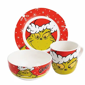 Набор для завтрака United Labels Grinch Merry Grinchmas, 3 предмета, красный, фарфоровый - Фото 1