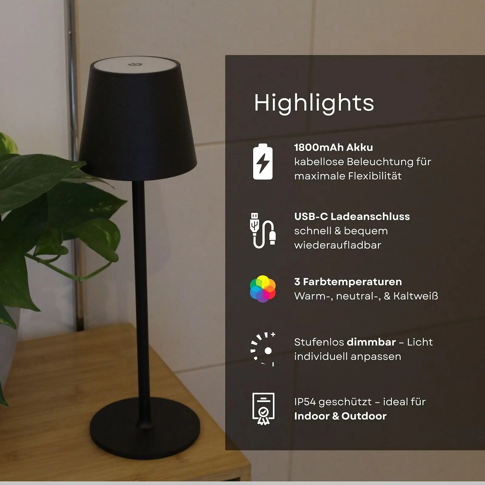 Настільна лампа Nell LED Wireless Rechargeable IP54 Чорна, фото №3