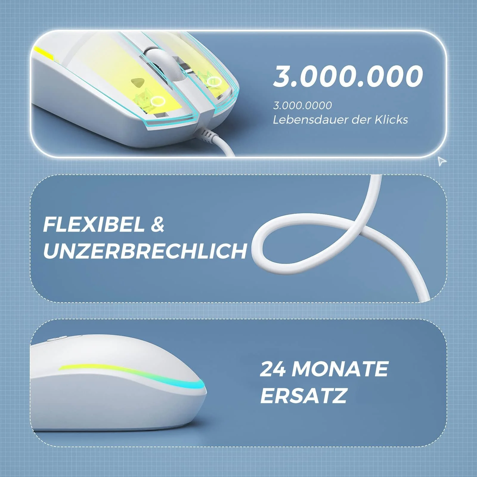 Дротовая Мышь Seenda 1600 DPI USB Белая, фото №4