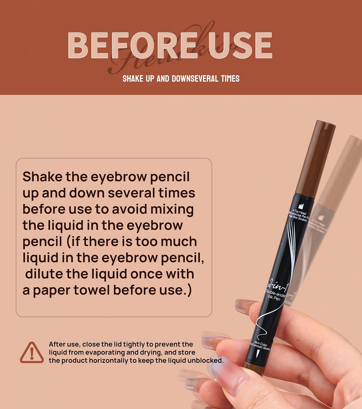 Карандаш для бровей Microblading 2024 Улучшенный водостойкий карандаш для бровей с 4 вилообразными наконечниками 2-в-1 двухсторонний волшебный карандаш для бровей стойкий к размазыванию 3D (01#Светло-коричневый), фото №6