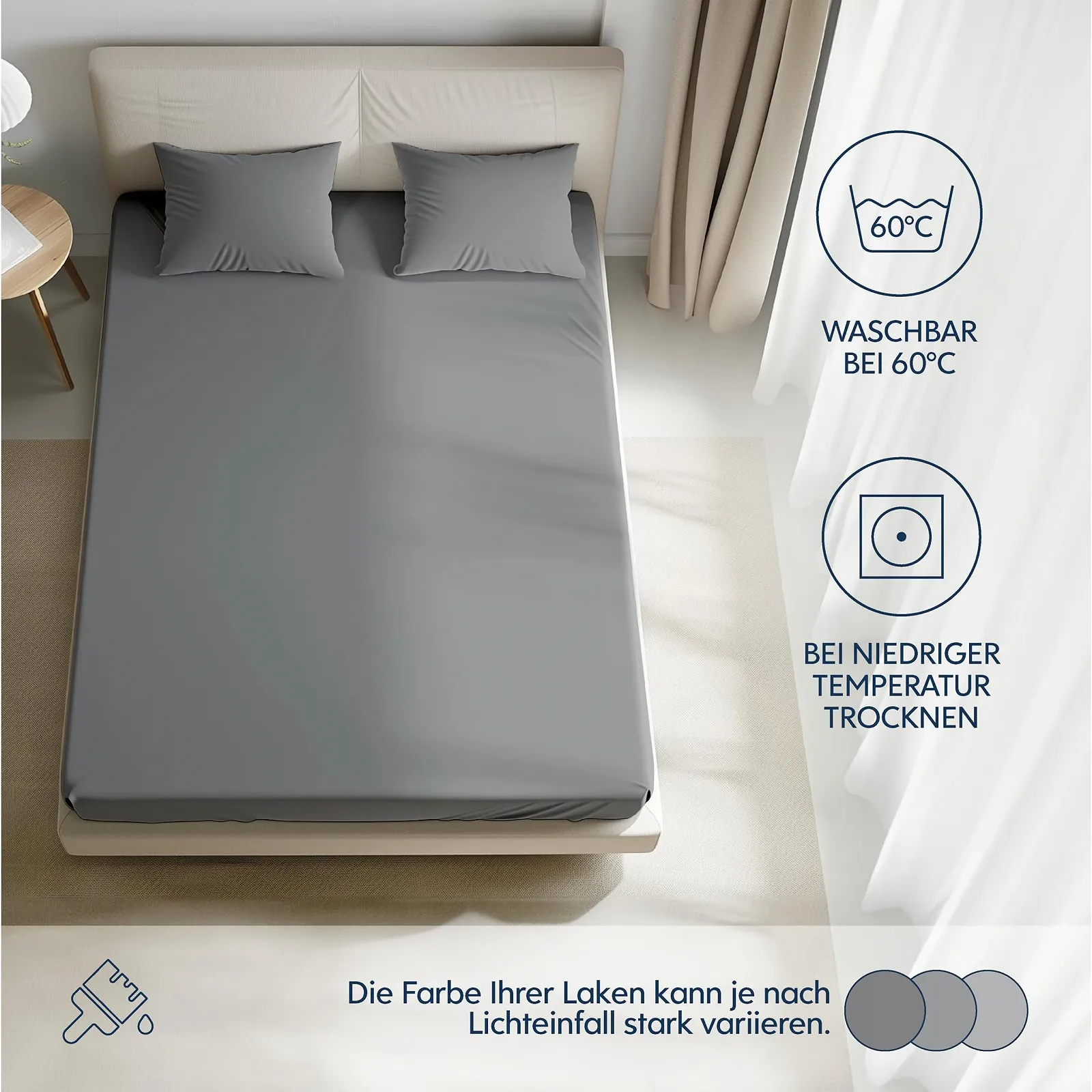 Простыня на резинке Dreamzie Premium 140 x 200 см, для матрасов до 22 см, 100% хлопок джерси, 150 г/м², антрацит, фото №5