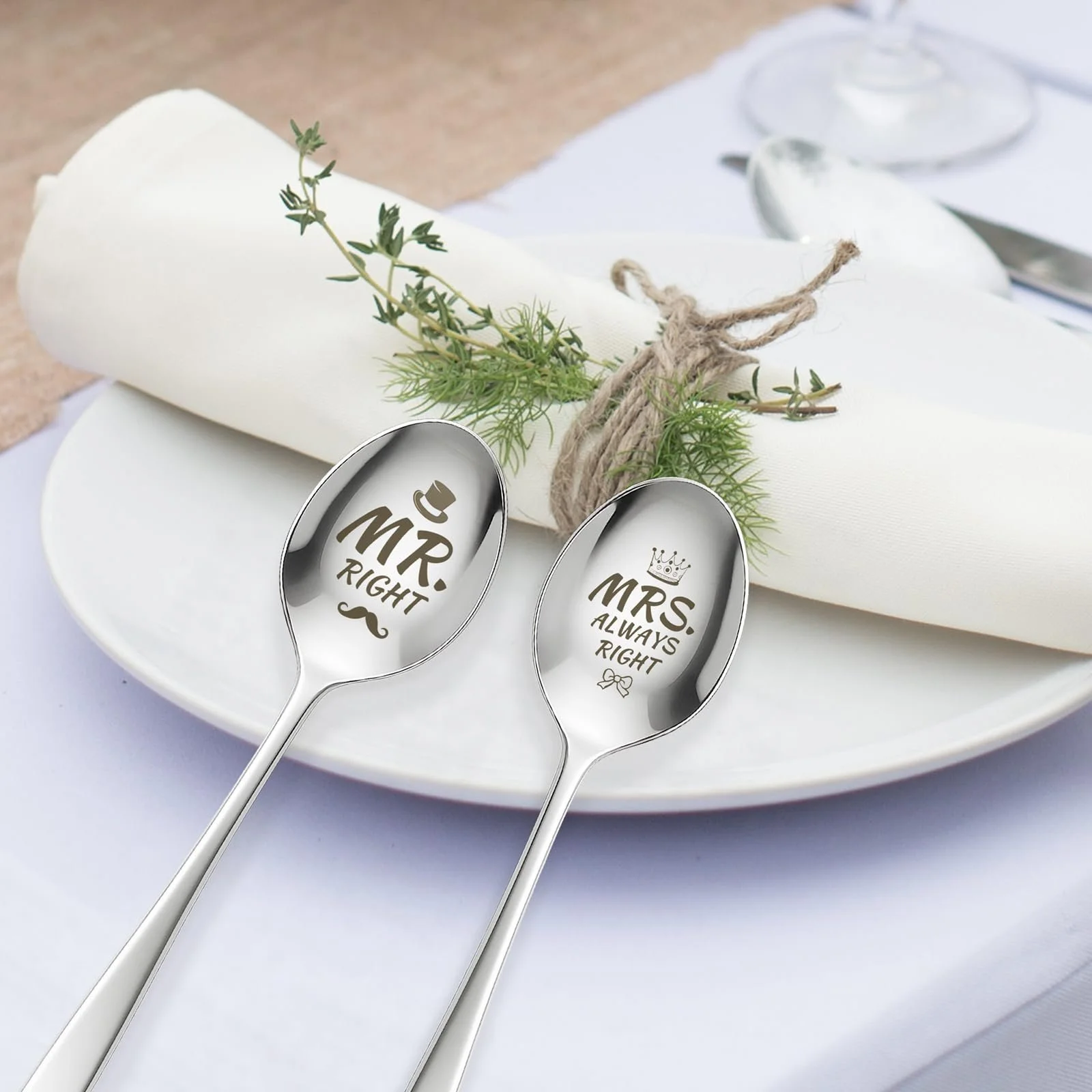 Кавова ложка Mr and Mrs Spoon з гравіюванням Mr Right Mrs Always Right, з нержавіючої сталі, фото №1 Кавова ложка Mr and Mrs Spoon з гравіюванням Mr Right Mrs Always Right, з нержавіючої сталі, фото №1