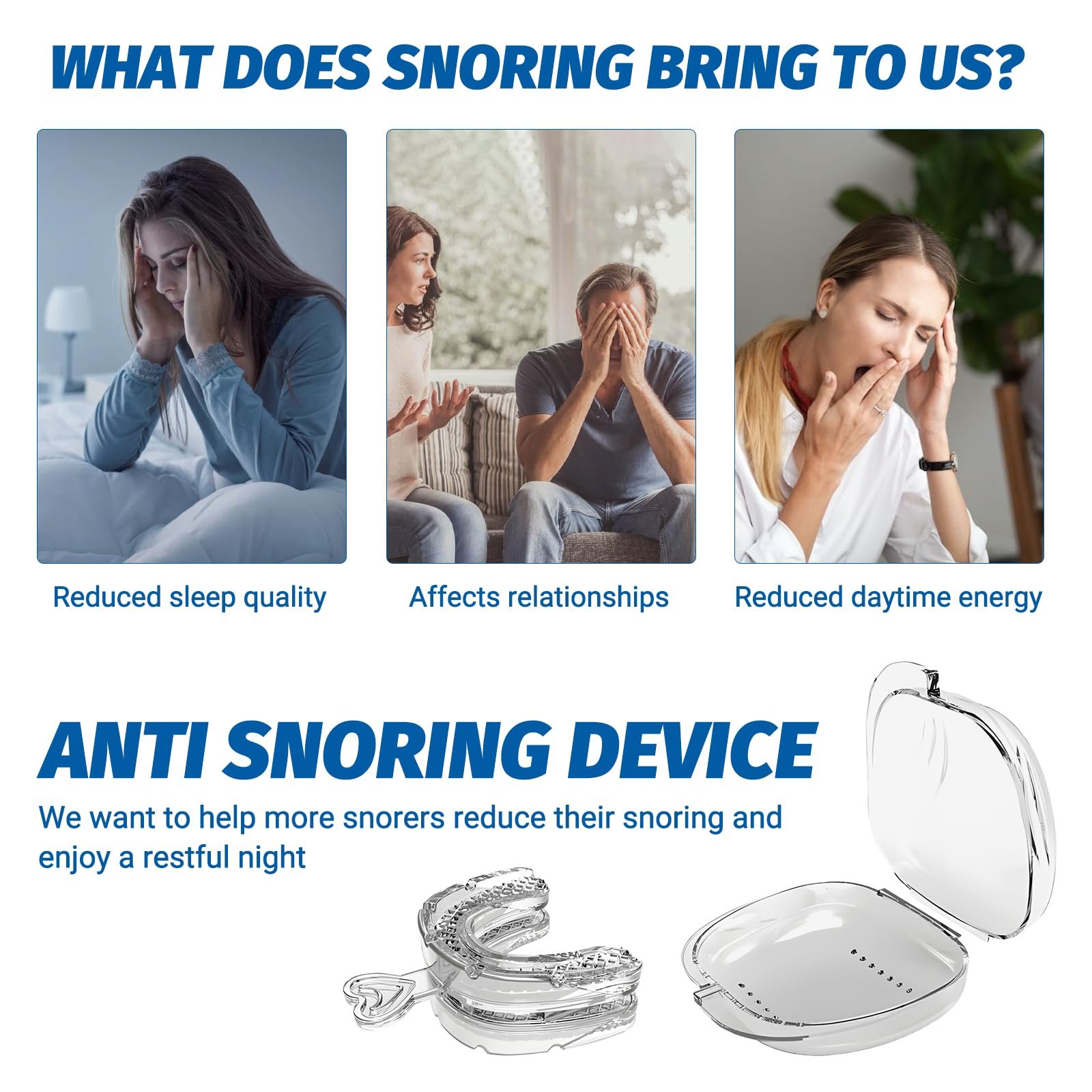 Капа від хропіння, багаторазова, регульована, унісекс, підходить для різних форм рота, з щіткою для брекетів і коробкою для зберігання, фото №6