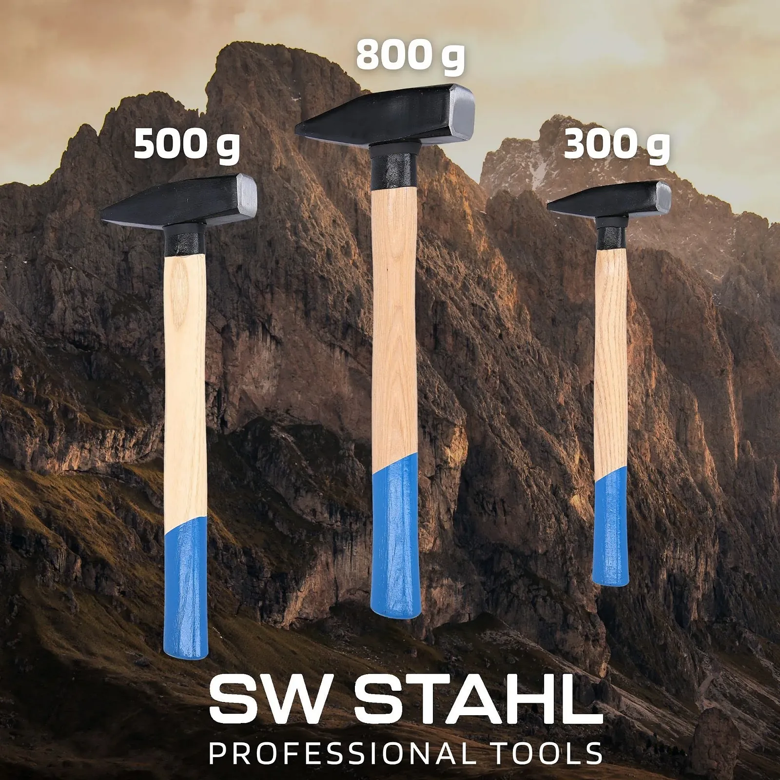 Набор слесарных молотков SW-Stahl 50930L 3 штуки гикори 300 г - 500 г - 800 г, фото №2