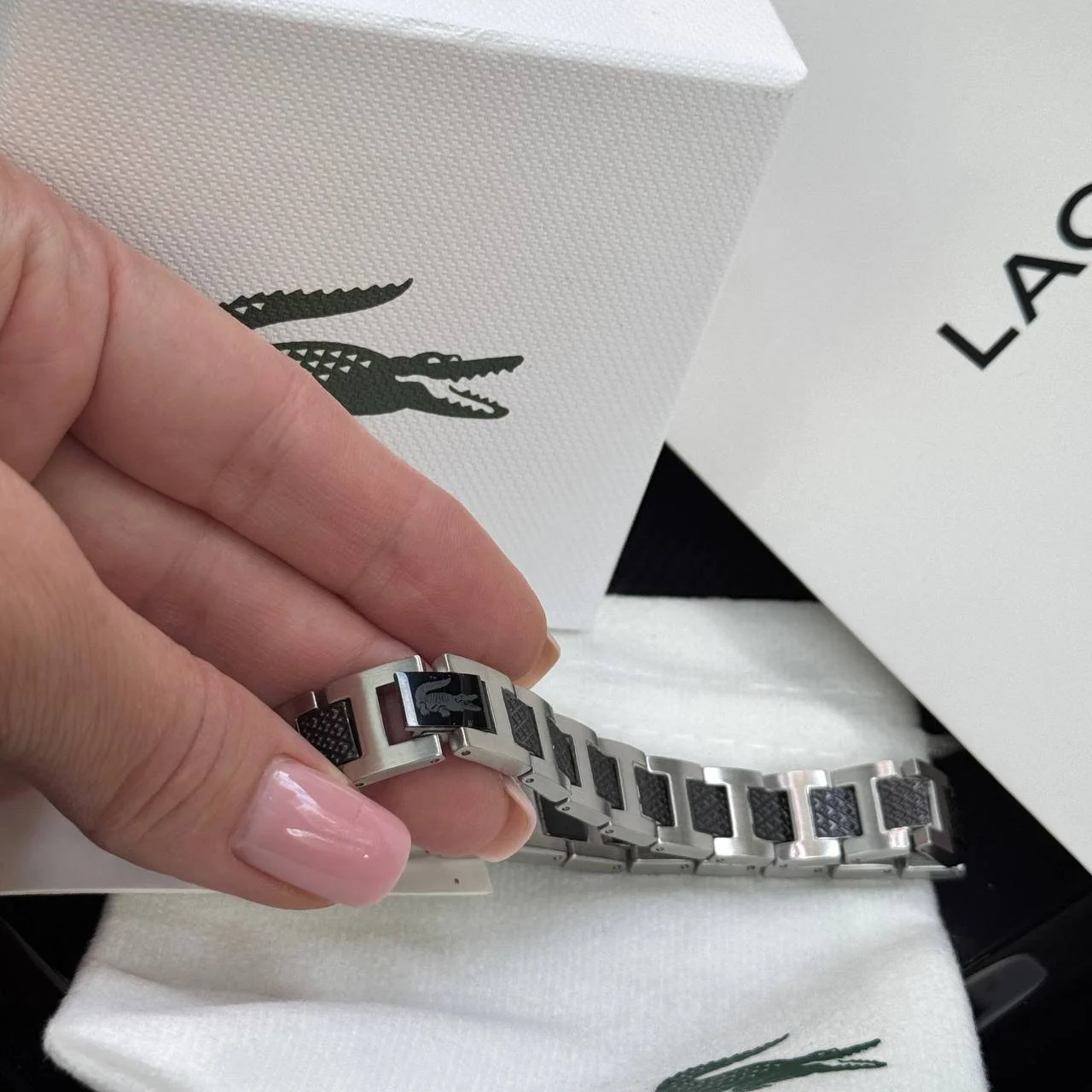Браслет мужской черный из нержавеющей стали на руку Lacoste, фото №3