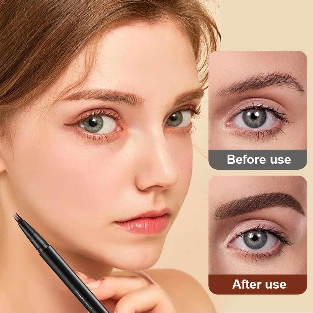 Олівець для брів 3D Водостійкий 4-зубчастий Кінчик Коричневий, фото №3