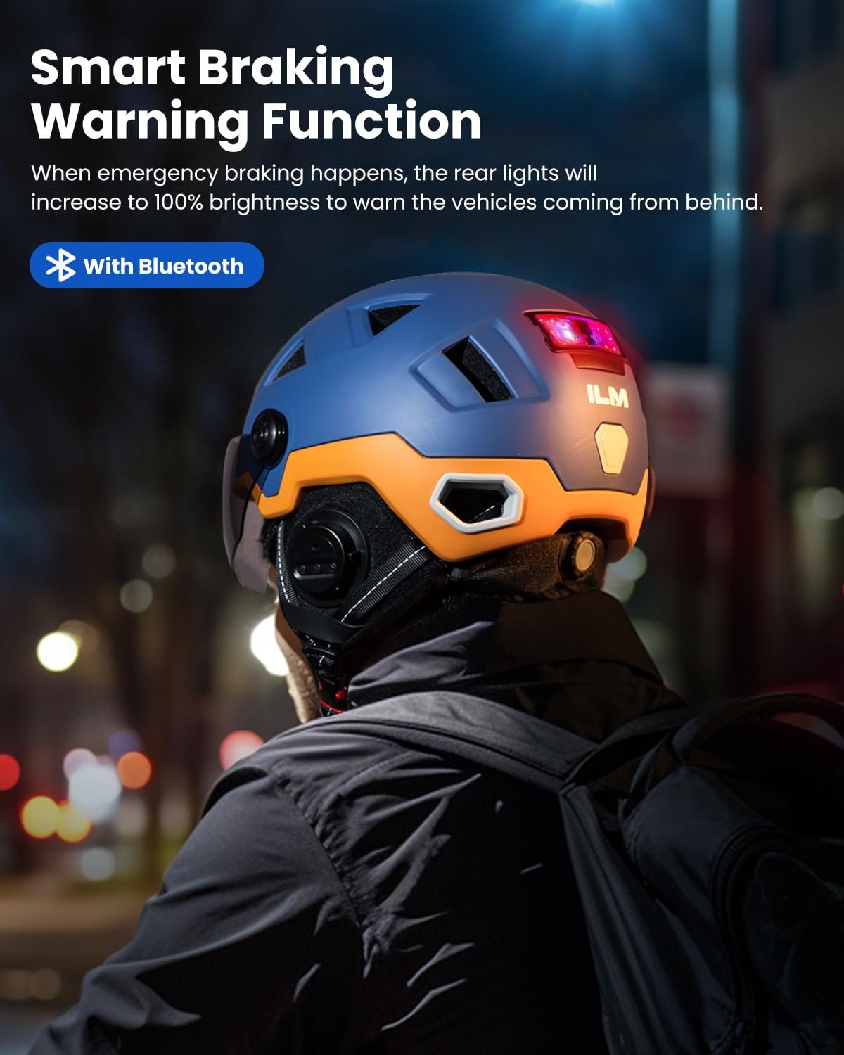 Шолом велосипедний ILM Smart з козирком, гальмівним LED-сигналом, датчиком освітлення, функцією нахилу голови, миготливий, фото №7