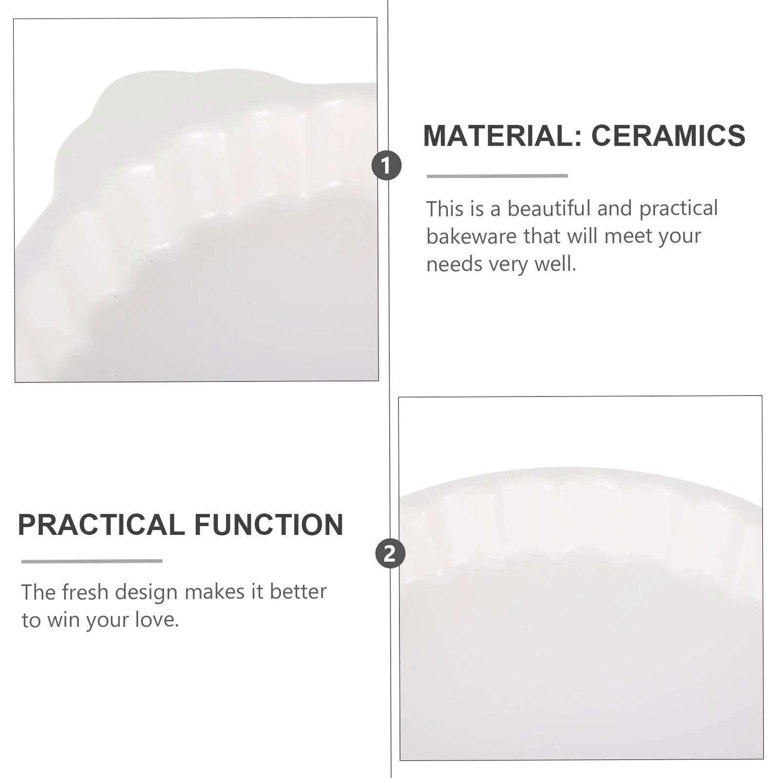 Форма для запекания керамическая круглая с двойными ручками ретро дизайн белая, фото №8