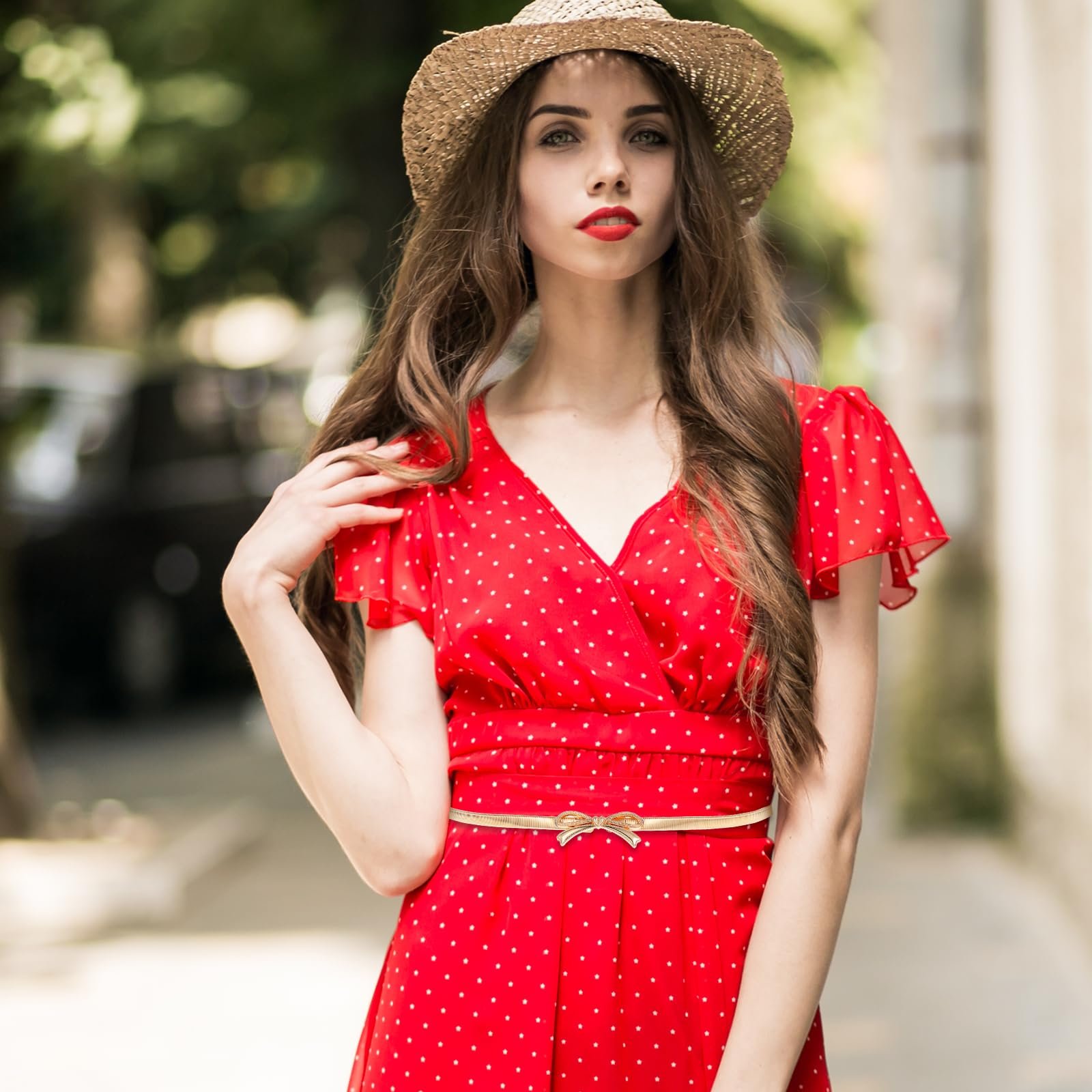 Вузький металевий пояс для жінок Золотий бант, фото №7