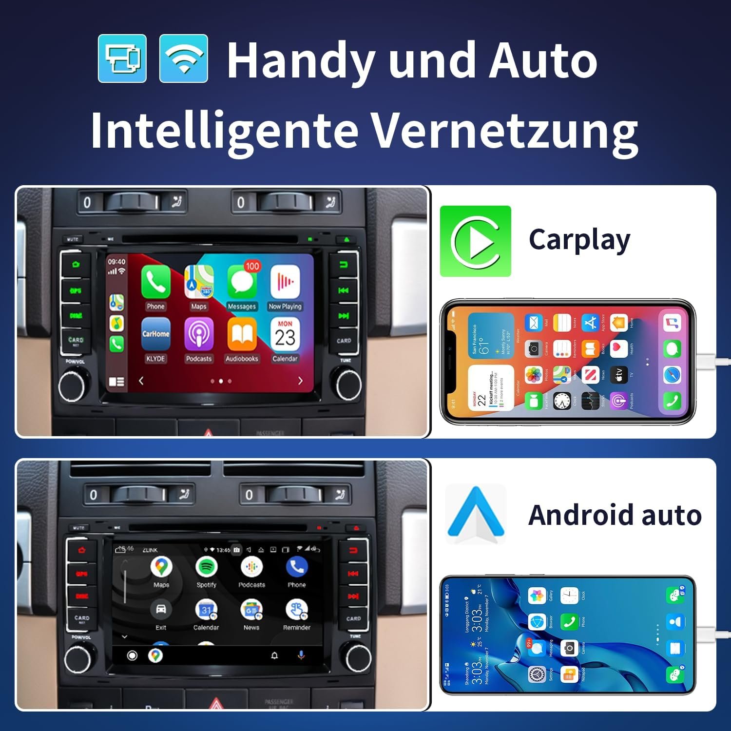 Штатна автомагнітола CAWELL KD-7077 для VW T5 Multivan & VW Touareg / 7" / Сенсорна / 4/64Гб / Android 12 / Apple CarPlay / Android Auto / Bluetooth / WI-FI / GPS / USB / CD / FM / RCA / DAB+ / 2DIN, фото №3