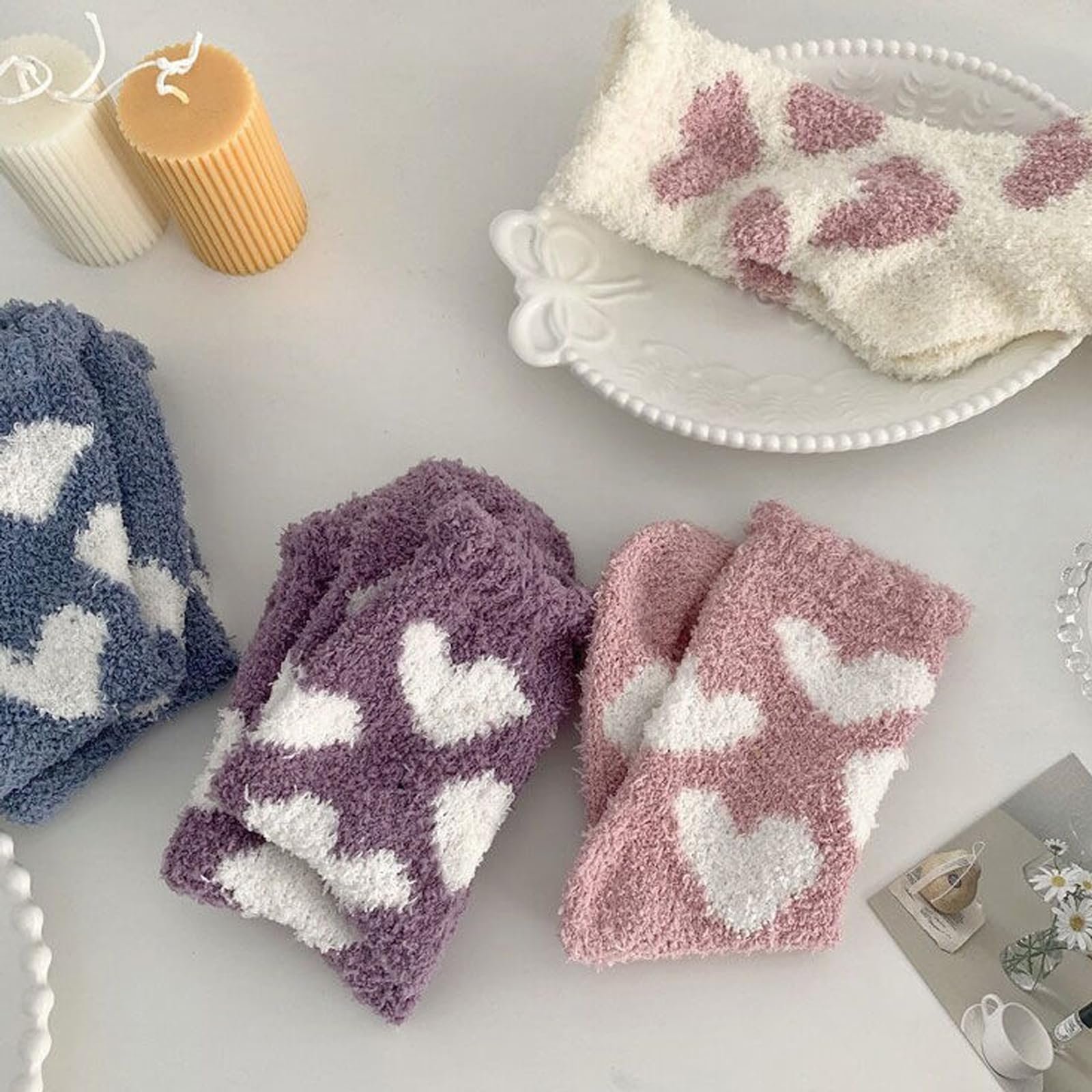 Носки Домашние Женские Мягкие с рисунком сердца, Размер 35-40 - 5 пар, фото №6