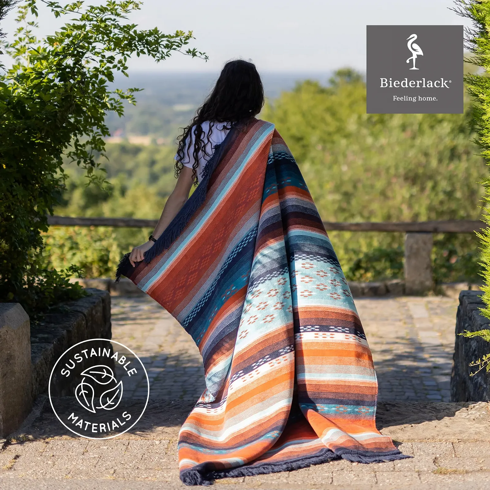 Одеяло Biederlack Peru Мягкое Хлопковое Темно-синий/Оранжевый 150 x 200 см, фото №3