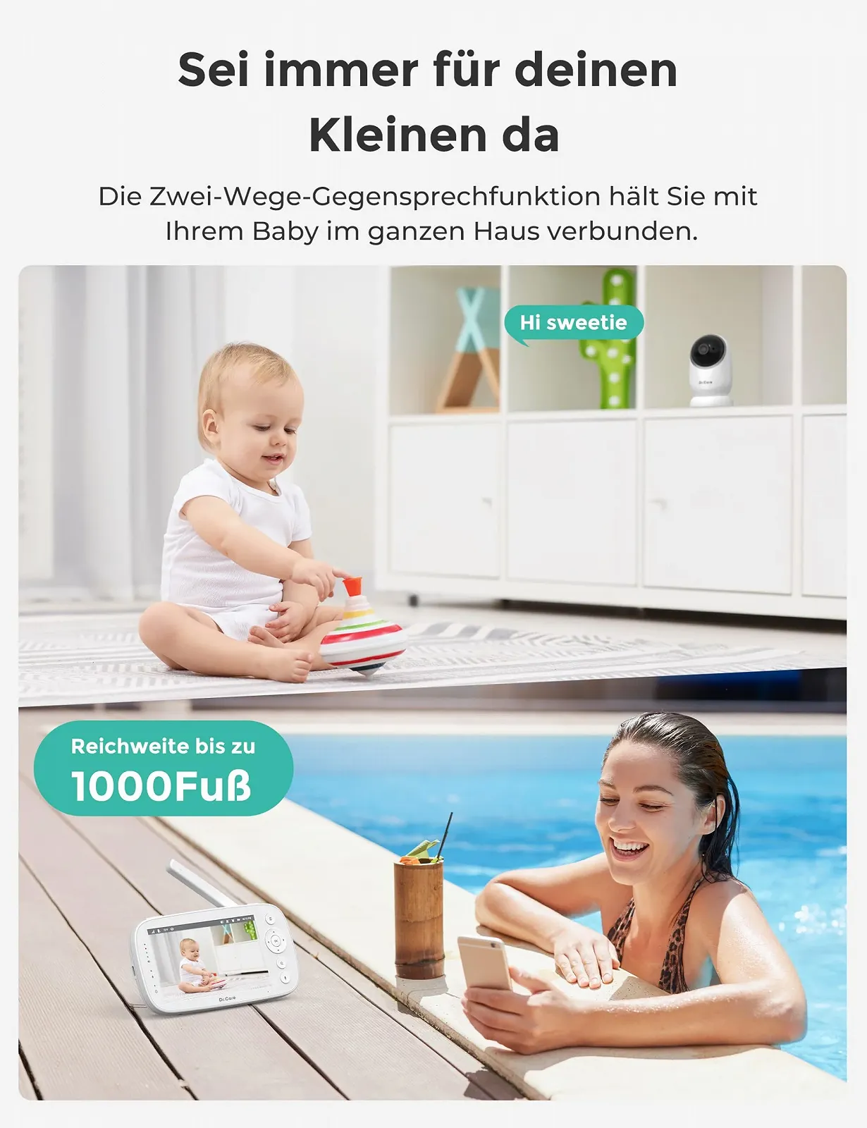 Відеоняня Dr.Care NovaView 5 дюймів 1080P Split-Screen 5000 mAh 2X/4X Zoom 300 м 1 камера, фото №5 Відеоняня Dr.Care NovaView 5 дюймів 1080P Split-Screen 5000 mAh 2X/4X Zoom 300 м 1 камера, фото №5