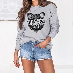 Женская Толстовка Mama Bear Смешной Рисунок Медвежьей Головы Harajuku Повседневная Толстовка Круглый Вырез Длинный Рукав Размер 2XL synthetic.ua - Фото 1