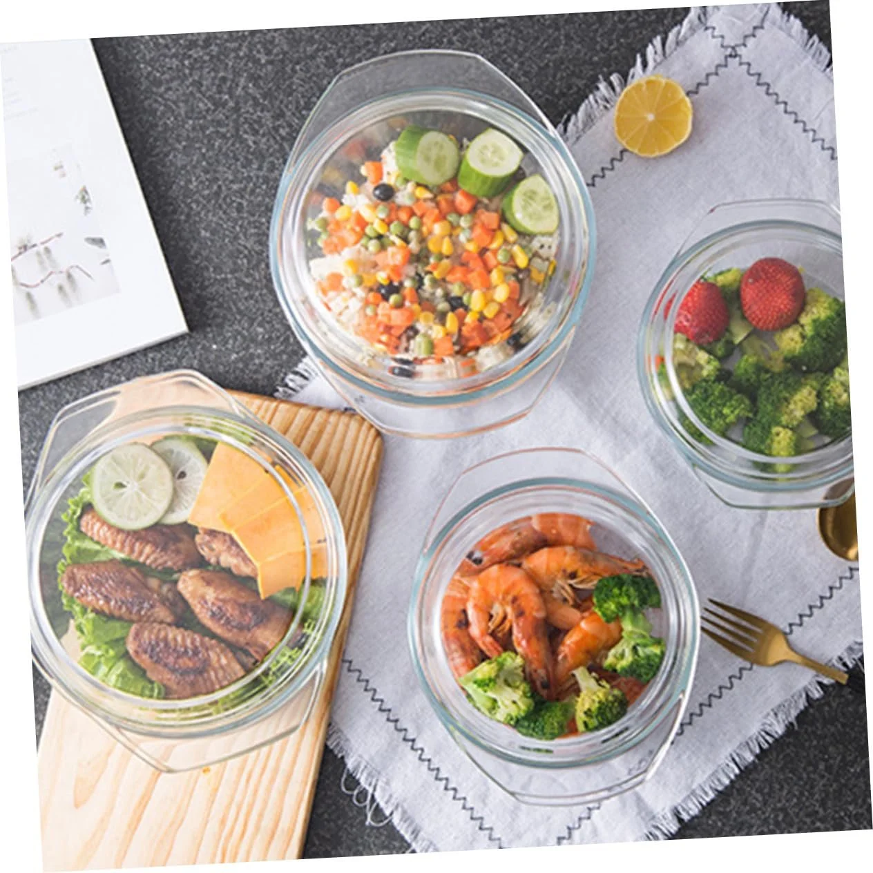 Чаша для сервірування загартоване скло з кришкою велика кругла для супу та запікання, фото №4