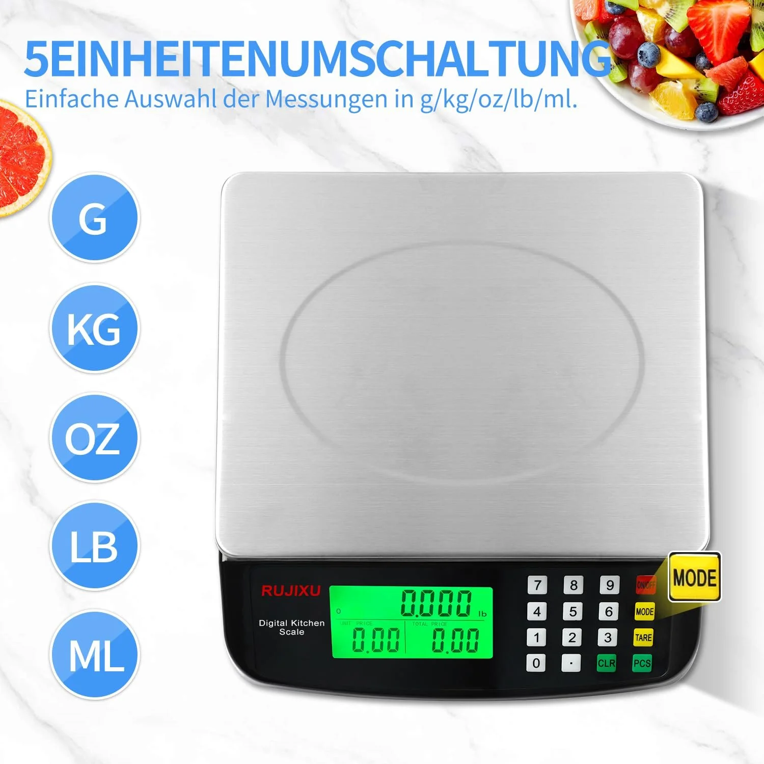 Цифрові кухонні ваги 30 kg Stainless Steel LCD Tare PCS, фото №4 Цифрові кухонні ваги 30 kg Stainless Steel LCD Tare PCS, фото №4