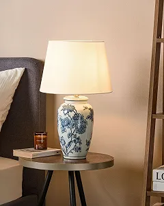 Настільна лампа Beluso Порцеляна Форма вази Тканинний конус Blue/White synthetic.ua - Фото 1