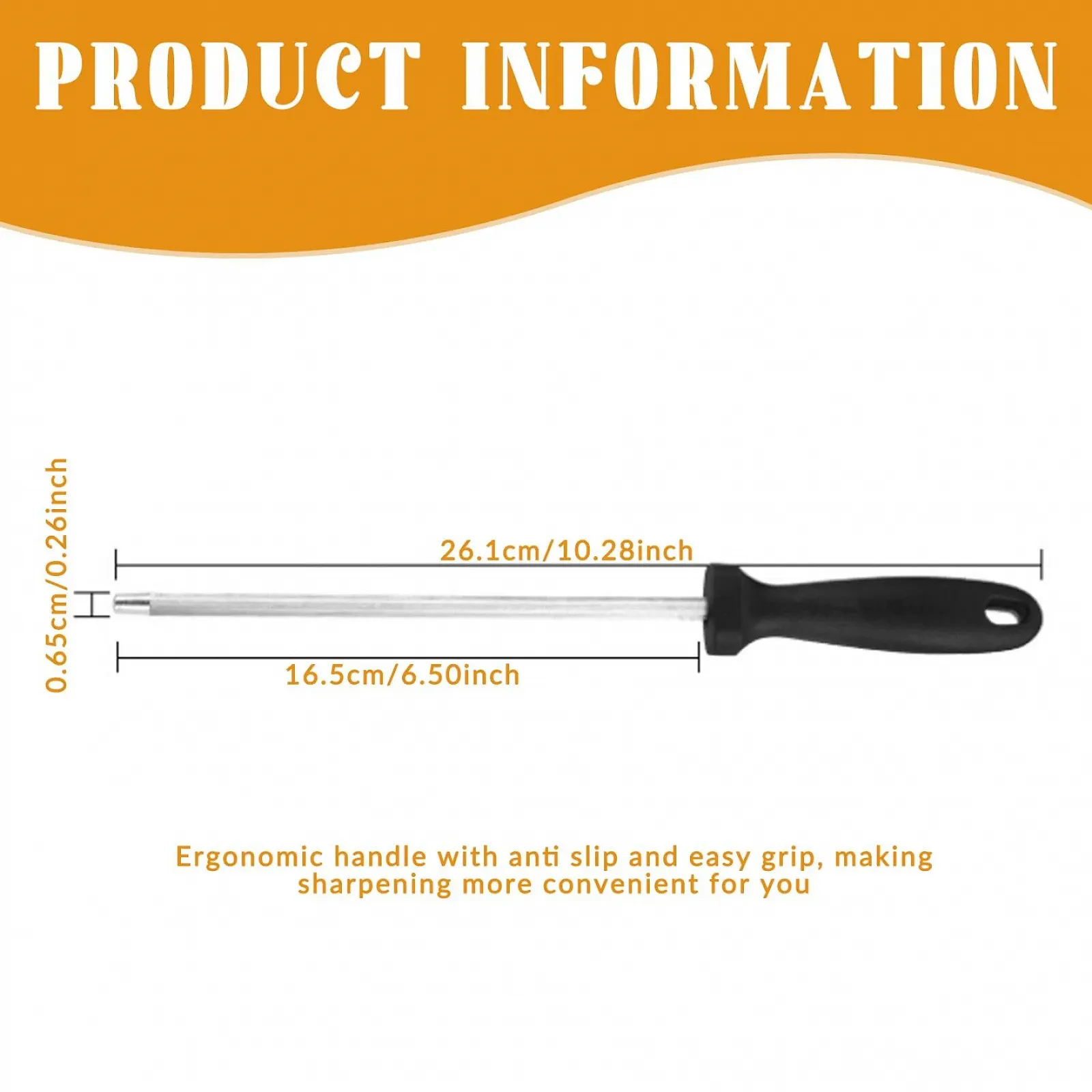 Точилка для ножів вуглецева сталь 6.5 дюйма з ергономічною ручкою портативна, фото №3