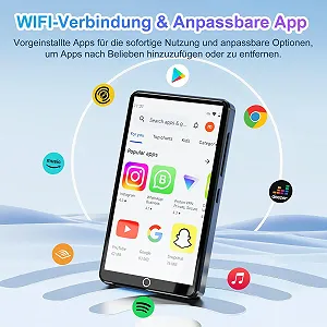MP3 плеєр з Bluetooth і WiFi 80 GB, сенсорний екран 4.02 дюйма, з камерою, Android, Spotify, Audible, Amazon Music, Deezer, HiFi, з динаміком, FM-радіо synthetic.ua - Фото 1