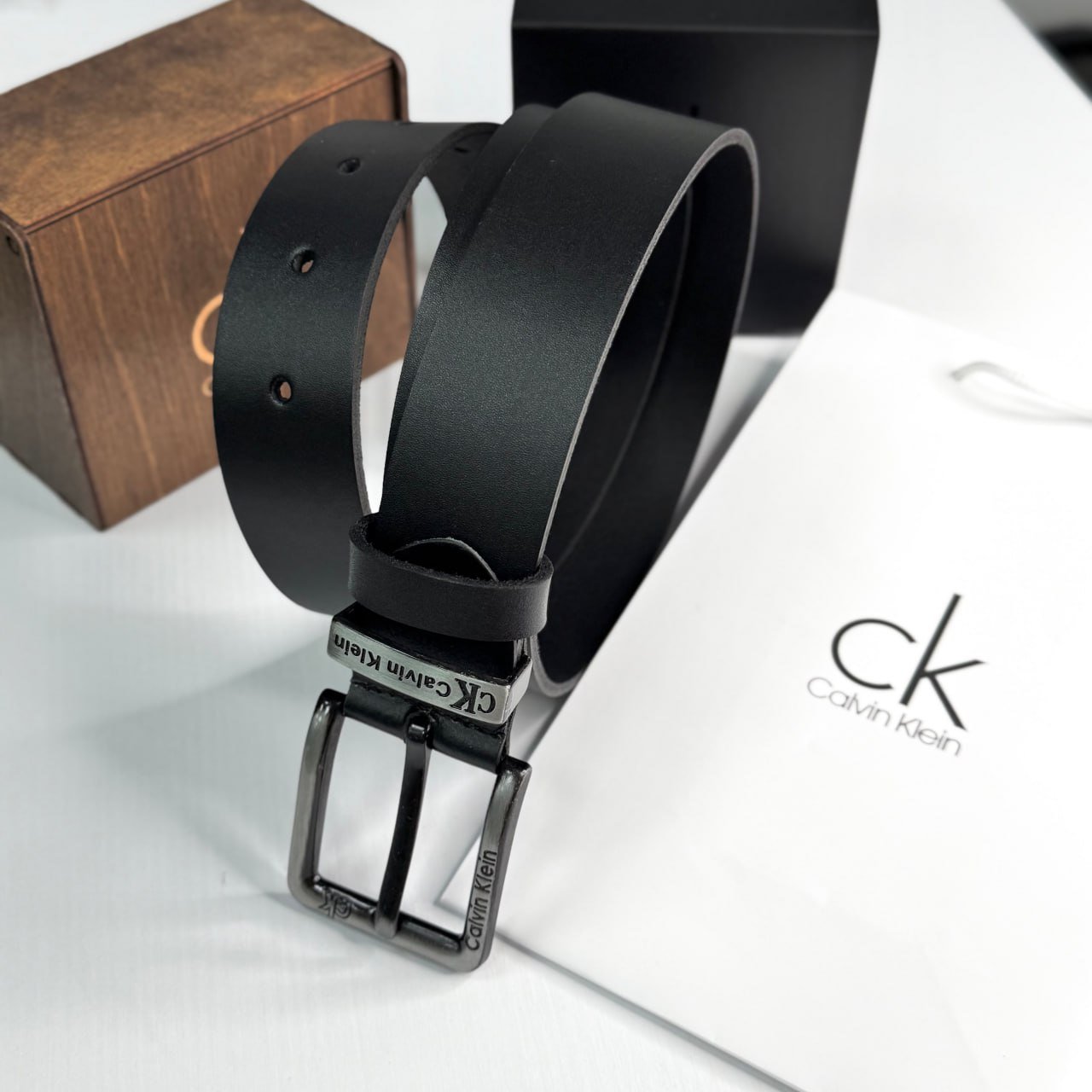 Чоловічий ремінь Calvin Klein чорний шкіряний пояс Келвін Кляйн, фото №5