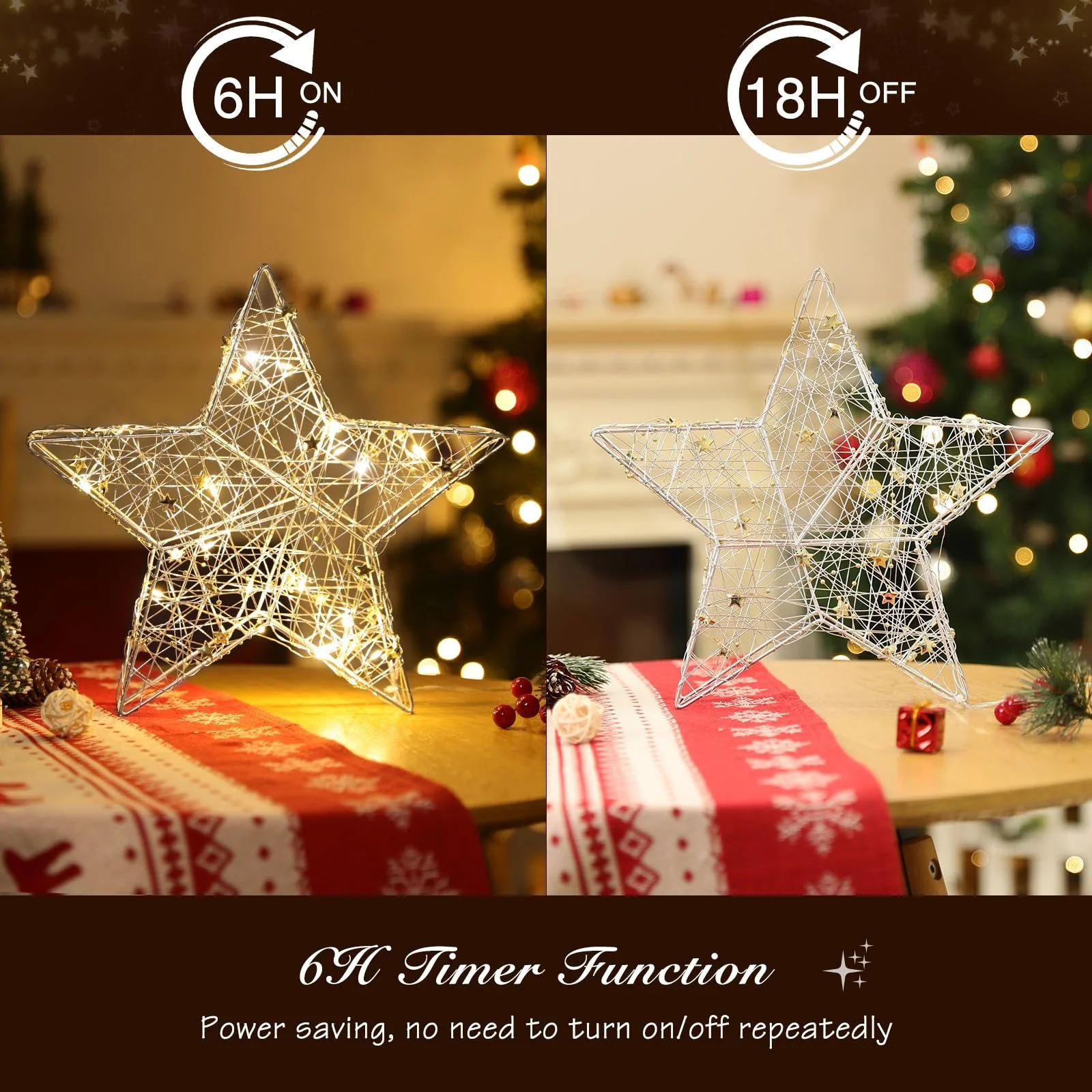 Настольная лампа Lewondr Stars LED из стальной проволоки на батарейках, фото №4