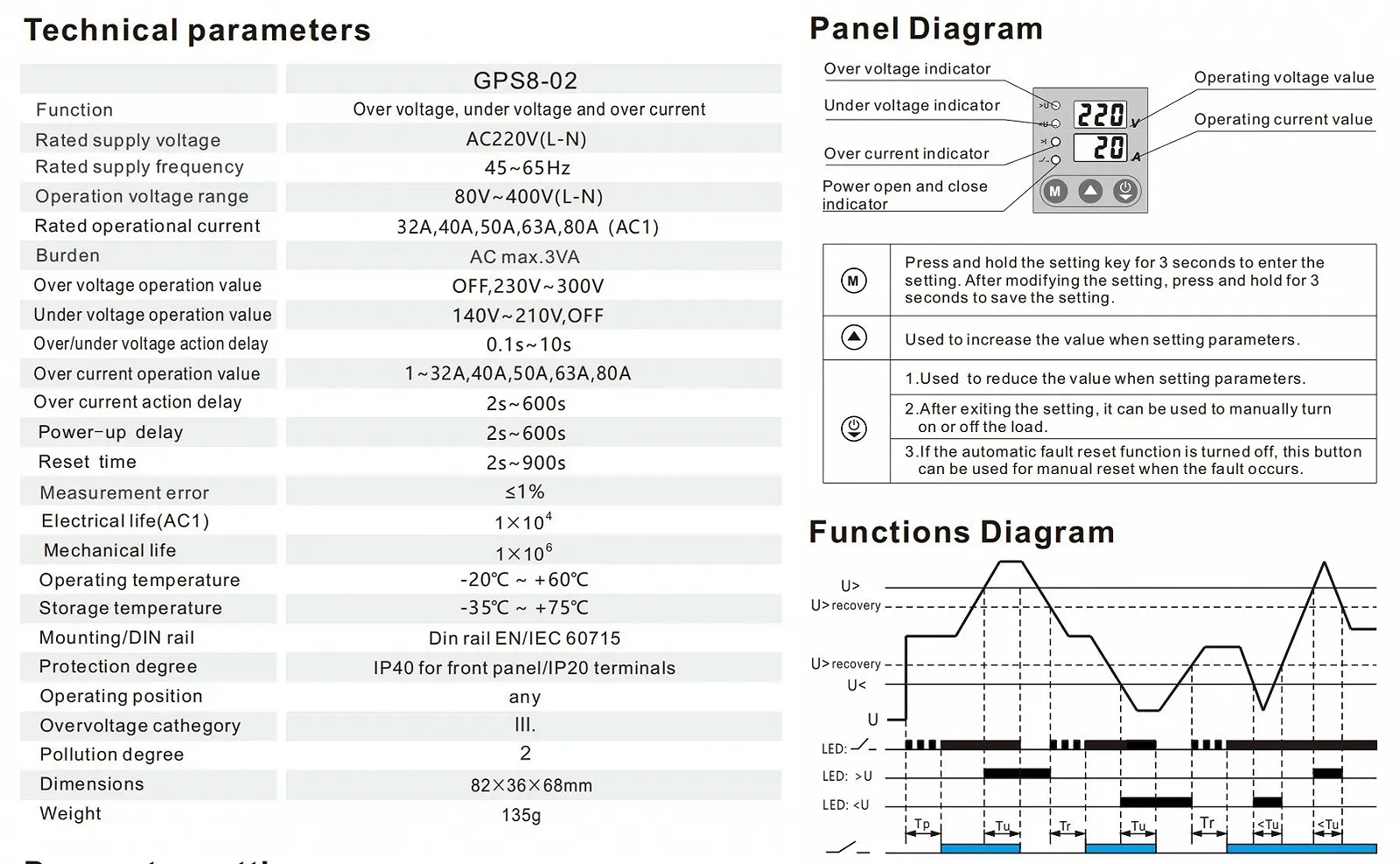 Реле контролю напруги GEYA GPS8-02 2P 40A 220V з дисплеєм, фото №7 Реле контролю напруги GEYA GPS8-02 2P 40A 220V з дисплеєм, фото №7